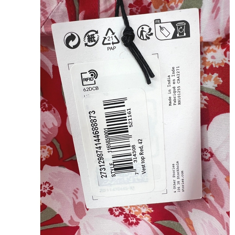 & Other‎ Stories Floral Cami Top Womens 10 Red Paris Atelier Tie Front NWT - Picture 4 of 7